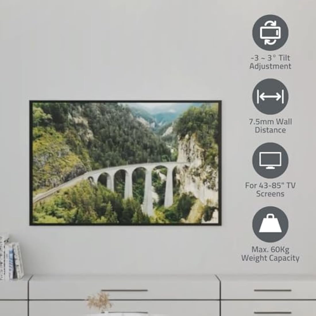 Nedis Micro-Gap Fixed TV Wall Mount for Samsung 43-85" Neo QLED, QLED (Excl. Q80A) and Crystal UHD TVs up to 60kg - Ultra Slim 7.5mm