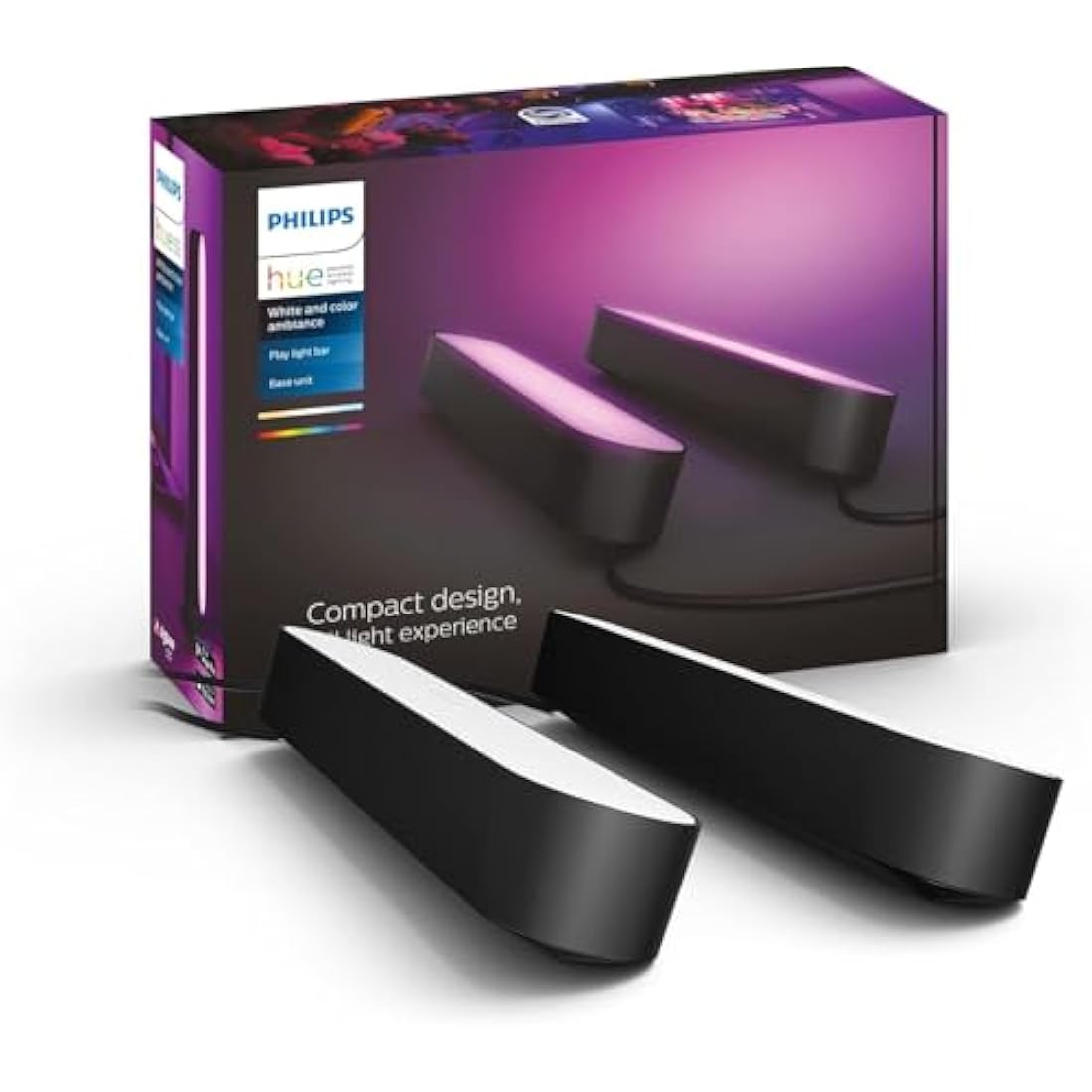 Philips Hue Play White and Colour Ambiance Smart Light Bar Double Pack Base Unit, Entertainment Lighting for TV and Gaming (Works with Alexa, Google Assistant and Apple HomeKit), Black