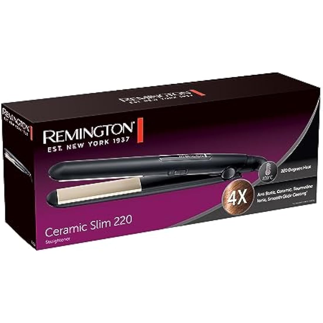 Remington Hair Straightener - Slim longer length floating plates with Antistatic Ceramic coating for smooth glide, 2 Heat settings, Fast 30 second heat up, 1.8m cord, Up to 220°C, S1510