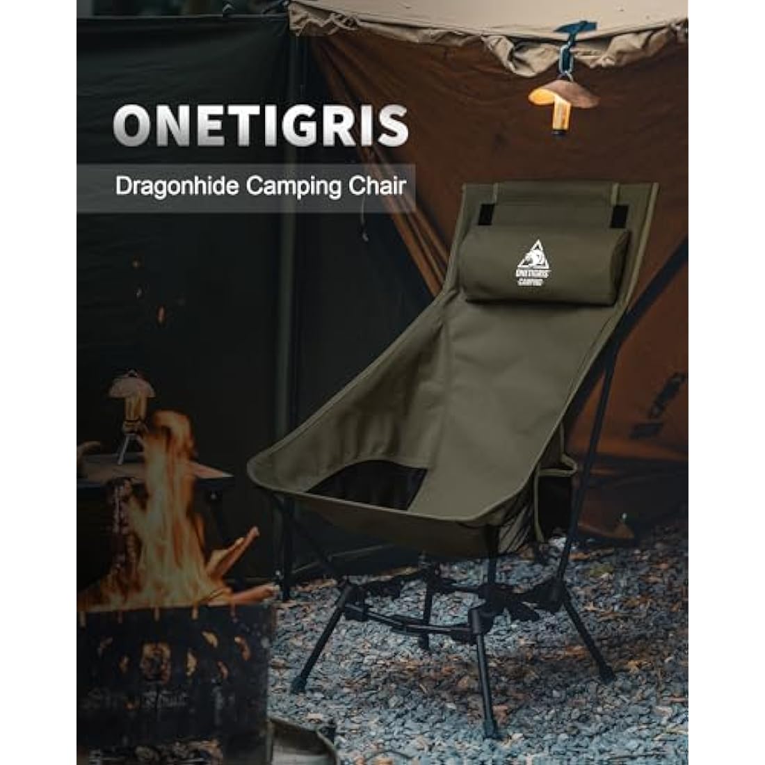 OneTigris Dragonhide Oversized Camping Chair with Pillow Design, Comfortable Widened Seat Folding, 275 lbs Capacity