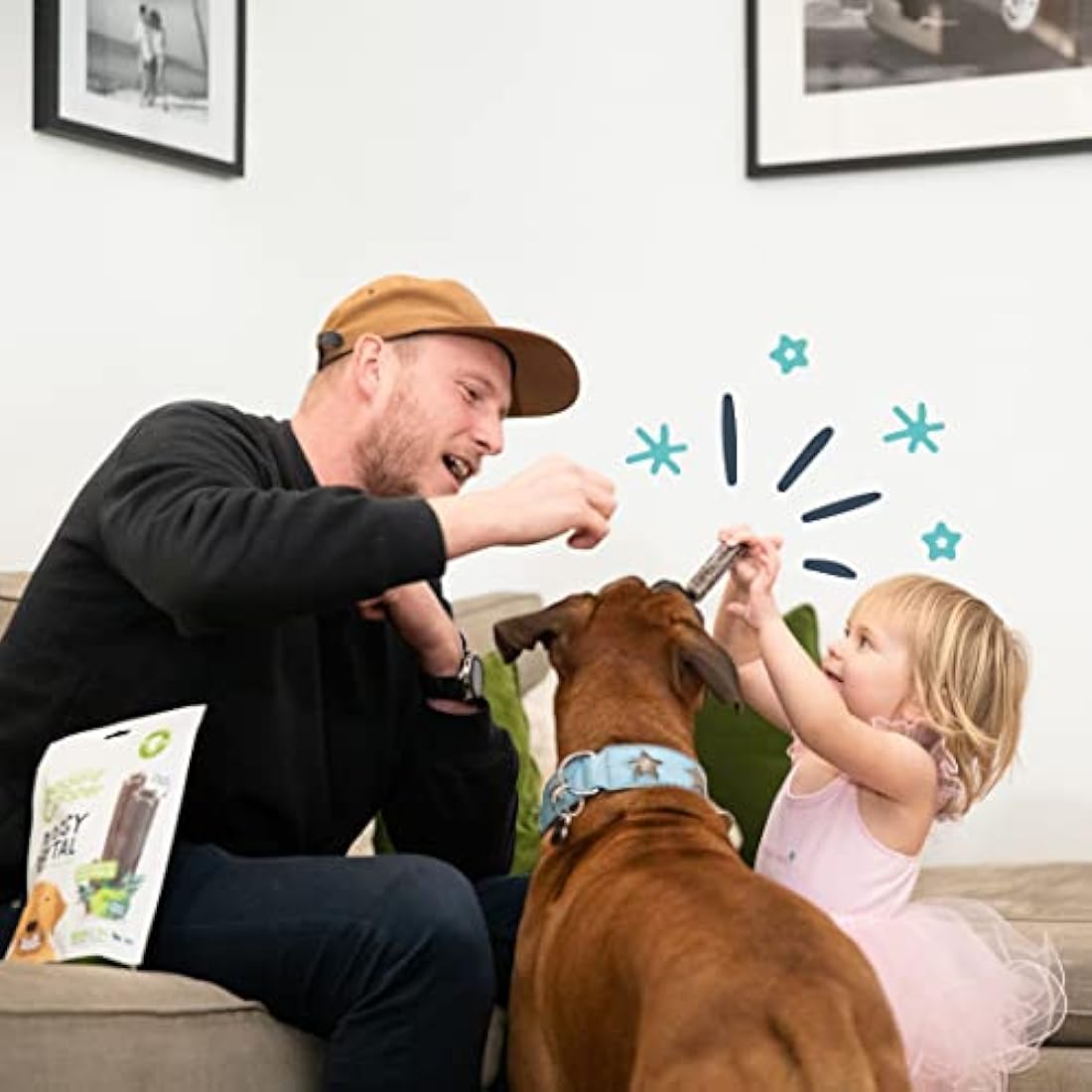 Edgard Cooper Treats Dental Stick, Big - Strawberry and Mint - (8 x 7 stick pack), Natural Dog Chew Sticks, Dental Hygiene, One per Day, Low Calorie, Long Chewing, Fresh Breath