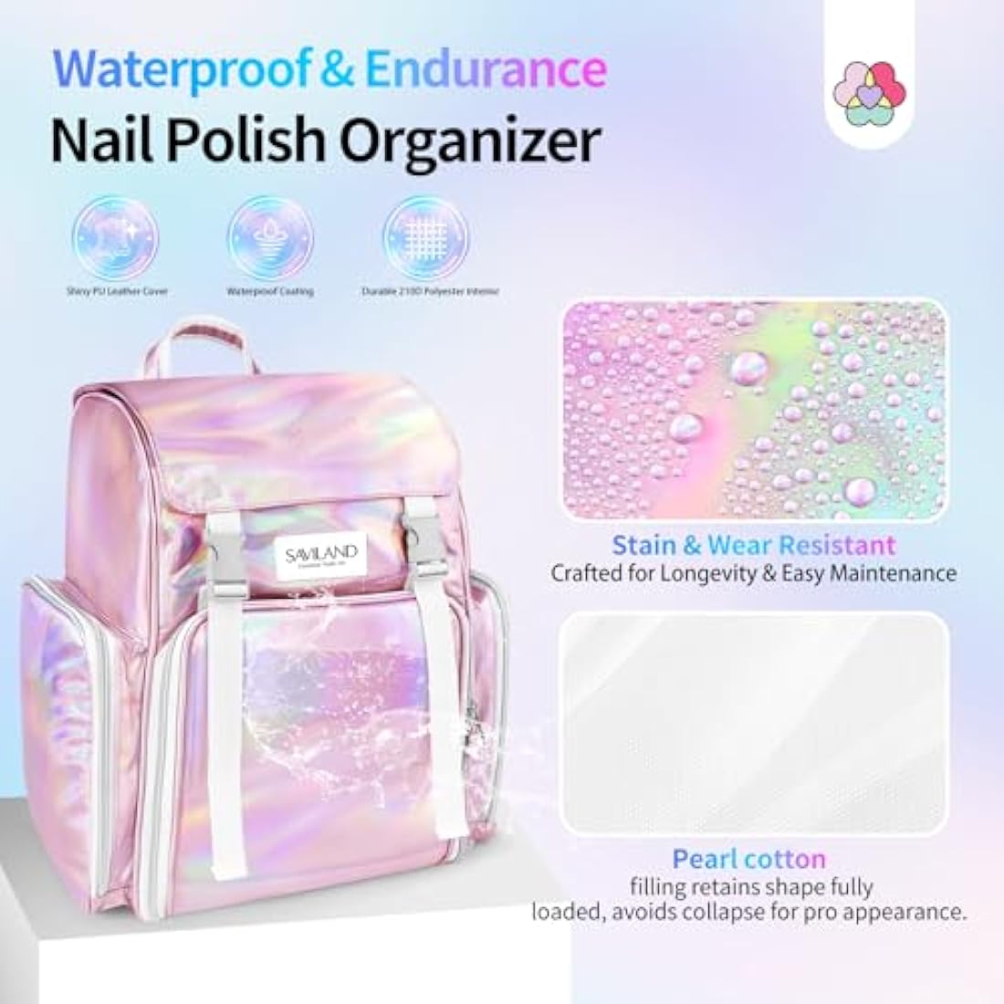 Saviland Nail Polish Organizer Bag: PU Leather Nail Kit Organizer Holds 70 Bottles (15ml-0.5 fl.oz) and Nail Lamp, Portable Nail Polish Storage Carrying Case Nail Organizers and Storage for Nail Tech