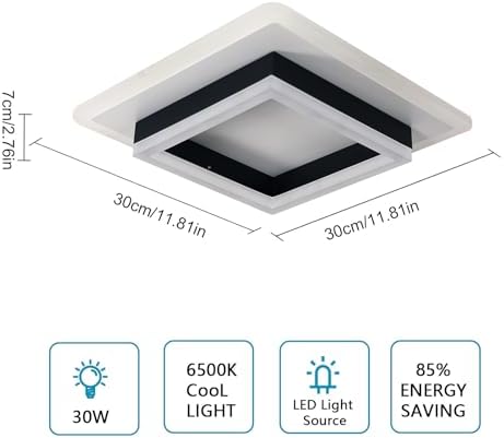 Comely Modern LED Ceiling Lights, 30W 3300LM Super Bright Square LED Ceiling Light, Acrylic Ceiling Lamp for Living Room Kitchen Bedroom Hallway Balcony, Cool Light 6500K