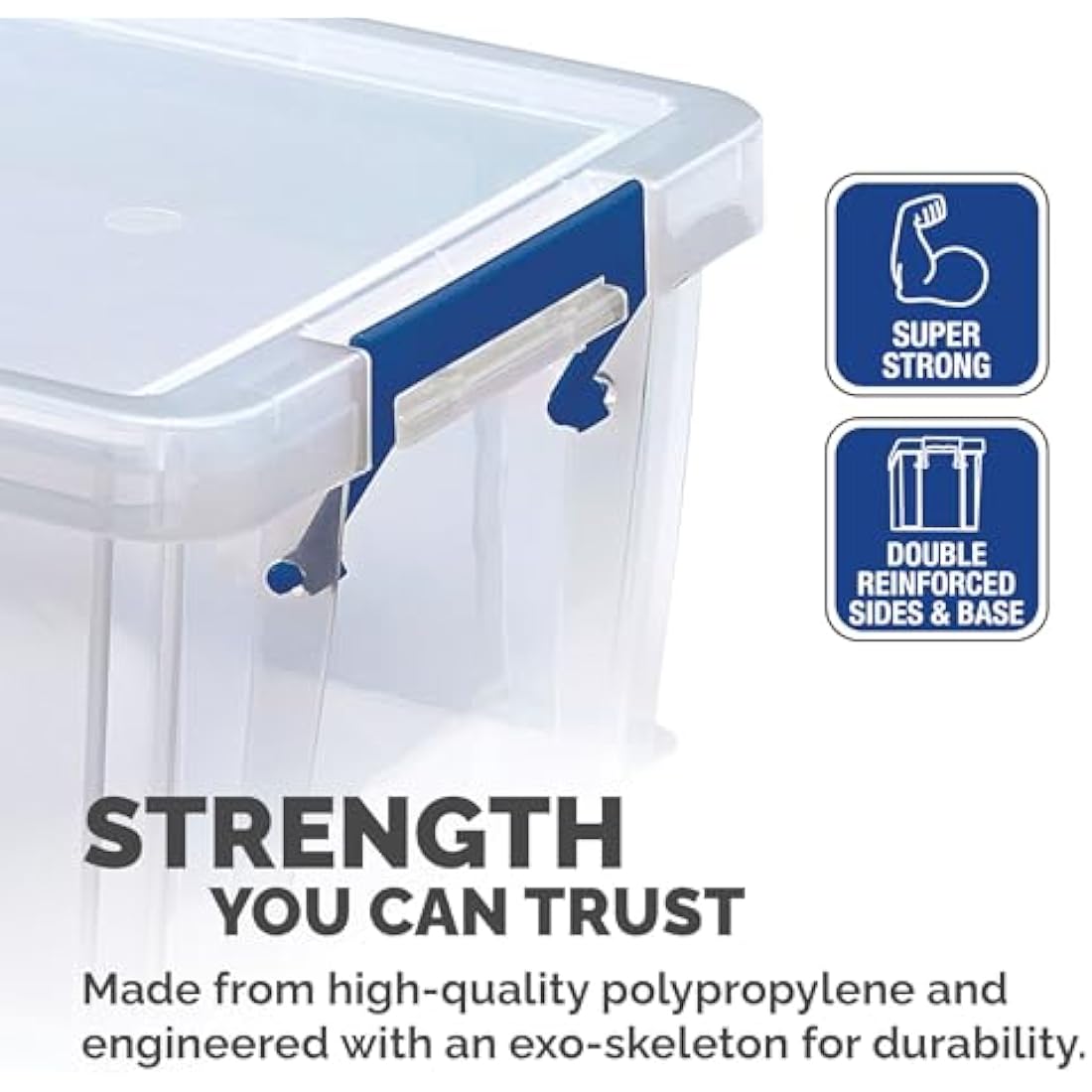 BANKERS BOX 4x 10L Plastic Storage Boxes with Lids. ProStore Super Strong Stackable Plastic Storage Boxes (14 x 34 x 21.5cm), Made in the UK, Clear