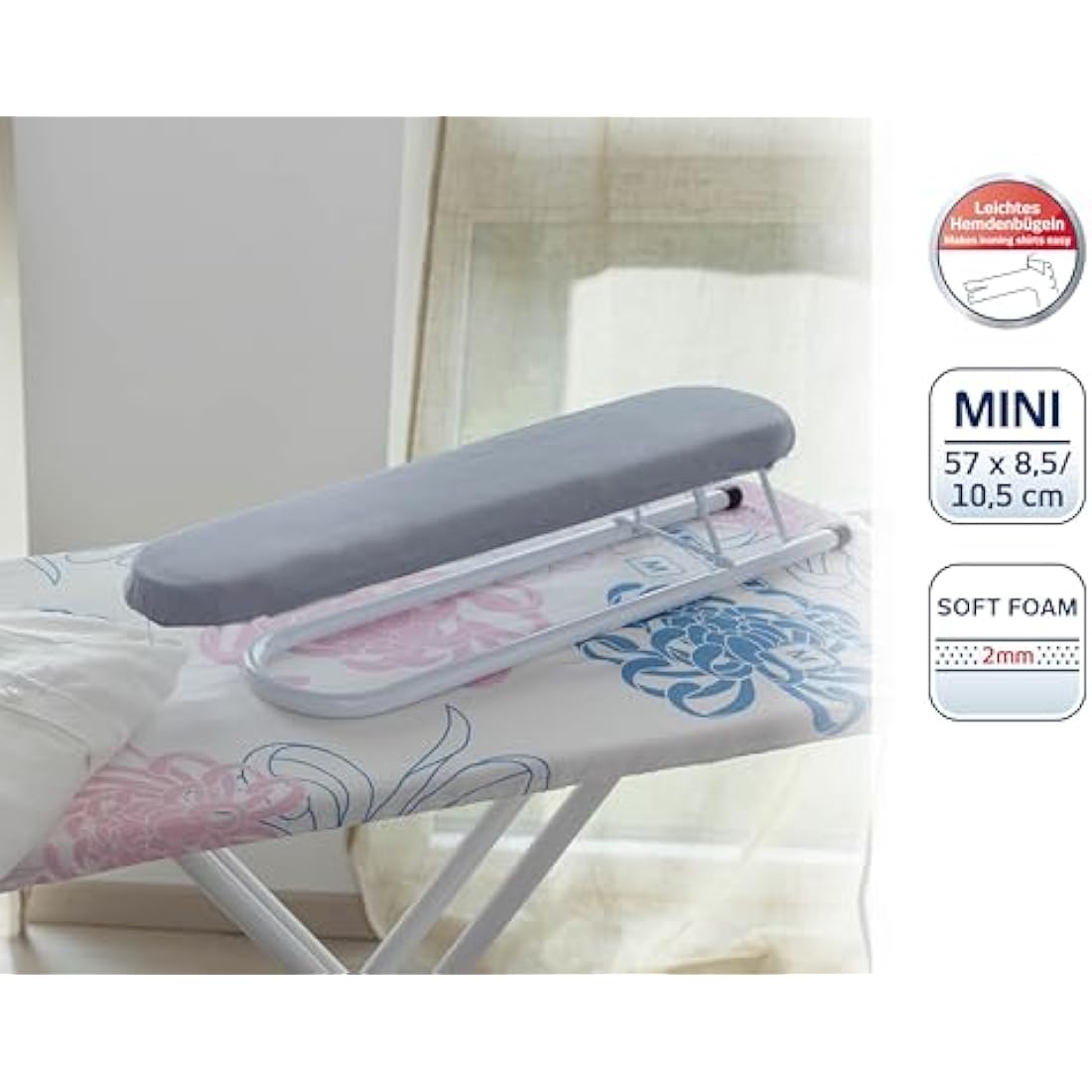 Leifheit 57 cm Extra Long, w 10.5 x h 8.5 cm, Folds Flat, White, Extra Long Sleeve Board, for Perfect Sleeve Ironing