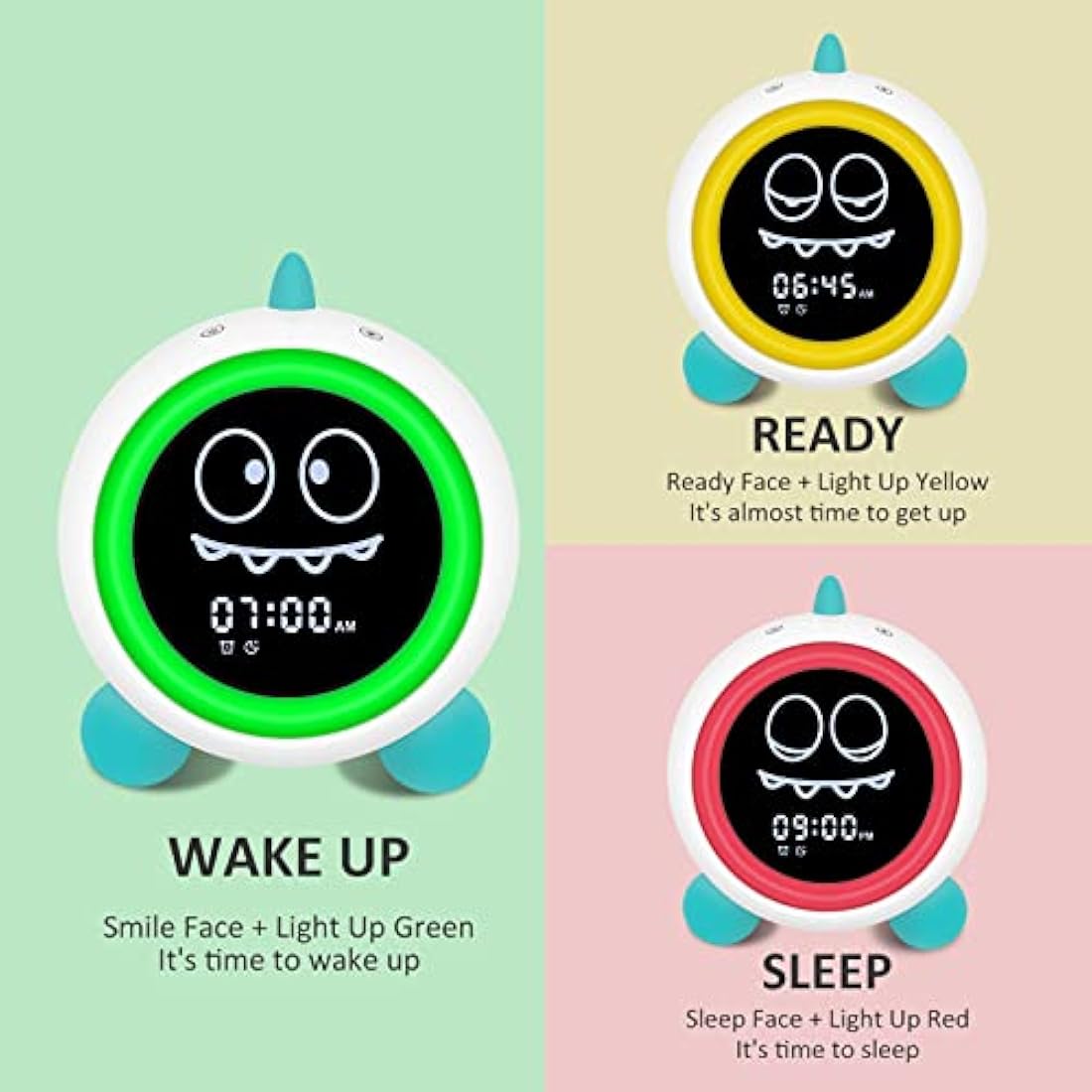 Kids Alarm Clock, Toddler Sleep Training Clock with Night Lights, Sound Machine, Time to Wake Grow Clock for Children (Green)