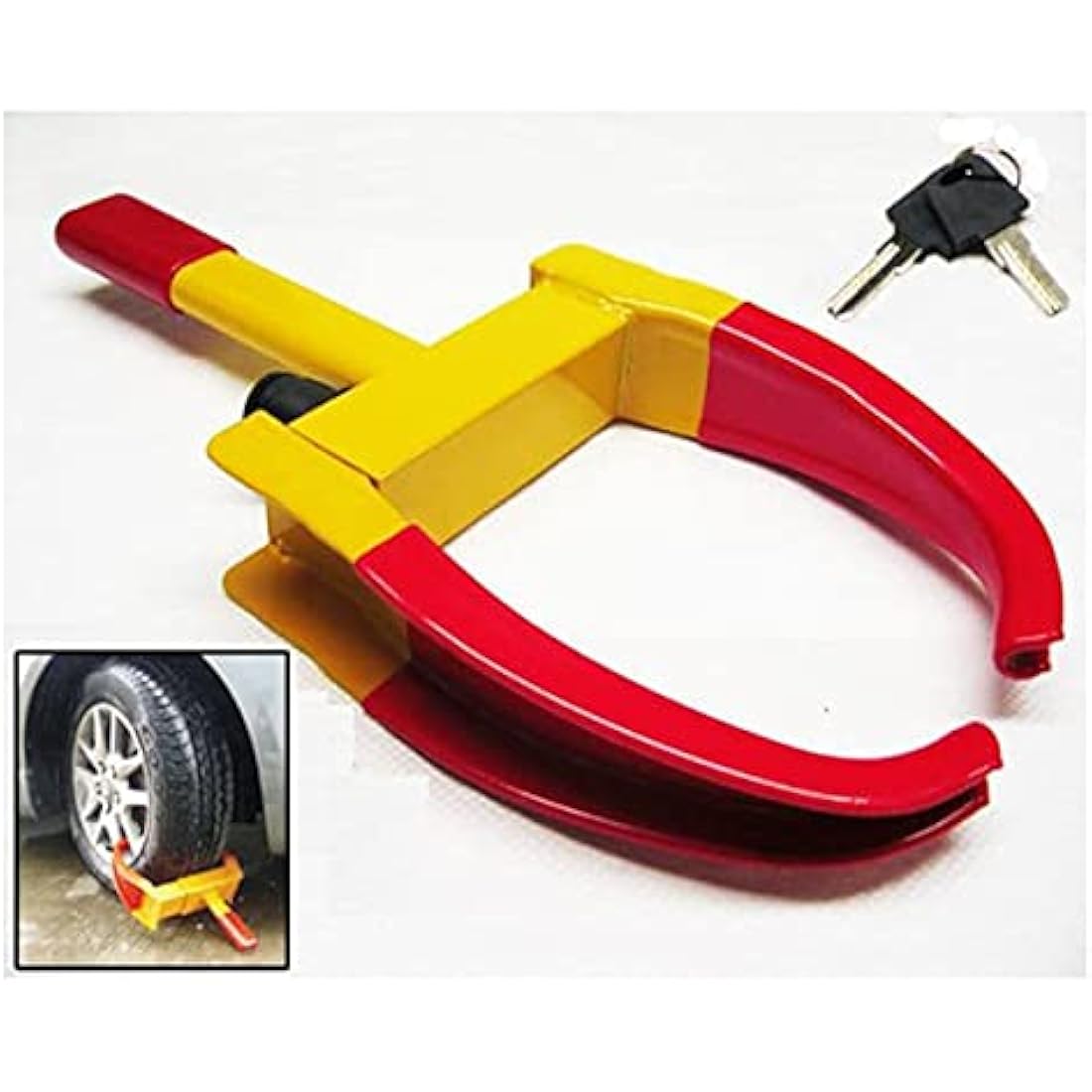 Keraiz Heavy Duty Wheel Clamp For Car 61x30x8cm | 1.78kg / Anti-theft Safety Lock With Keys/Lock For Cars Trailers RV ATV Auto Tires ~ Tire Clamp Lock ~ Tire Lock -Security Accessories