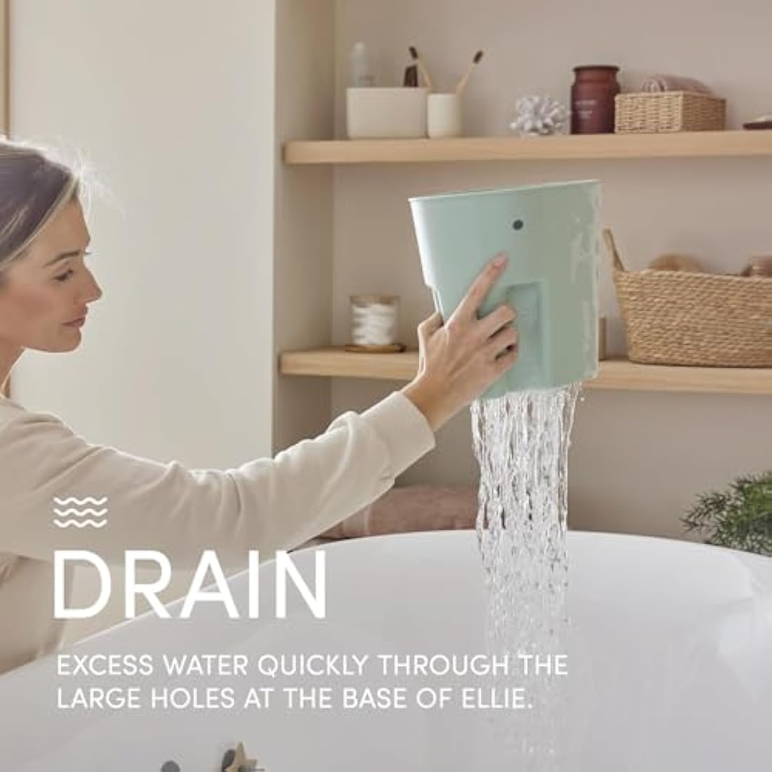 Shnuggle Ellie Bath Toy Storage Scoop | Baby & Toddler Bath Toy Drying Caddy with Drip Tray - Blush