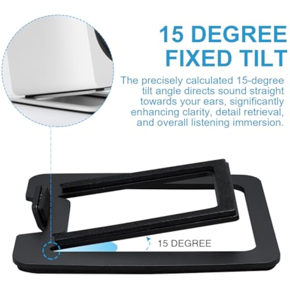Sanyun SW601 15° Tilted Desk Speaker Stands for Compact 2''-3'' Computer PC Bookshelf Monitor Speakers, Steel Metal Base & Damping Foam Padding (Pair, Black)