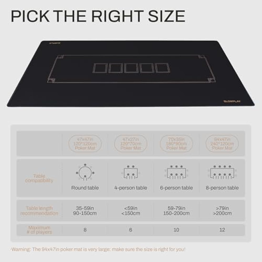 SLOWPLAY Godel 180x90 cm Texas Hold'em Poker Layout | Portable Poker Table Top, Extra Water Repellent, Noise Reduction, and Premium Carrying Bag for Games Everywhere (Black and Champagne Gold)