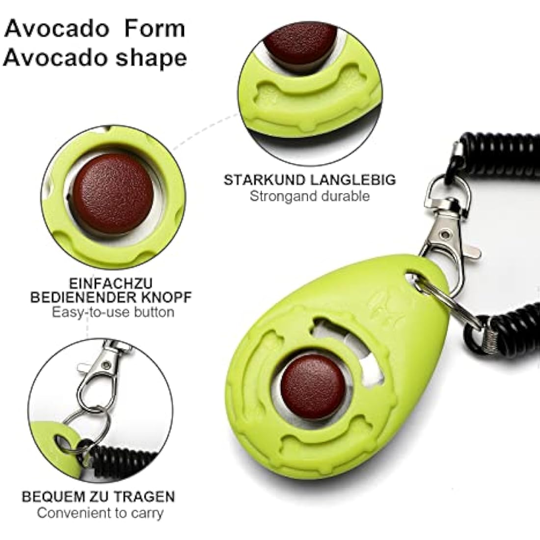 Toozey Dog Clicker, Pack of 5 Clickers with Wrist Strap, Clicker with Large Button, 5 Colours, Bonus E-Book (White+Grey+Pink+Blue+Green)