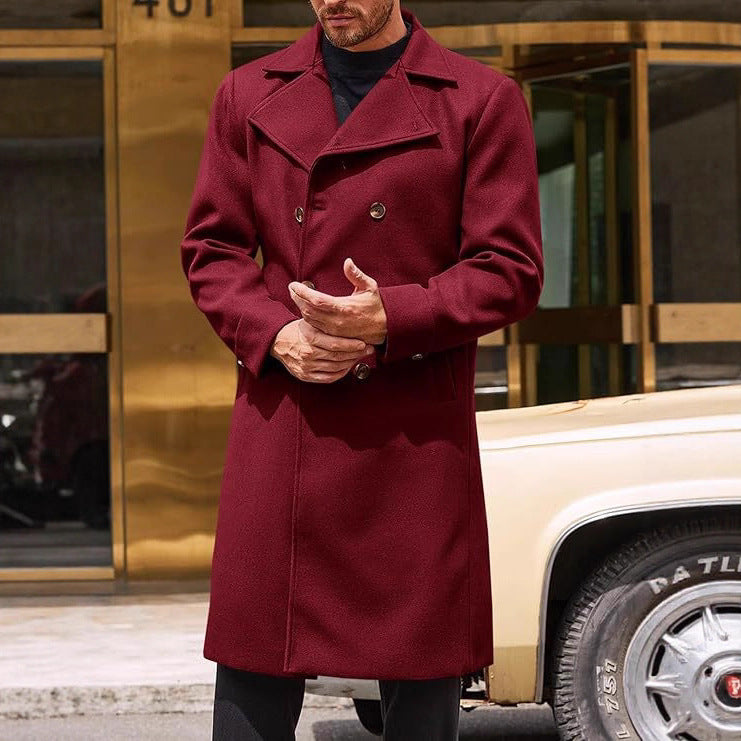 Premium Men's Double-Breasted Woolen Trench Coat - Classic Winter Overcoat
