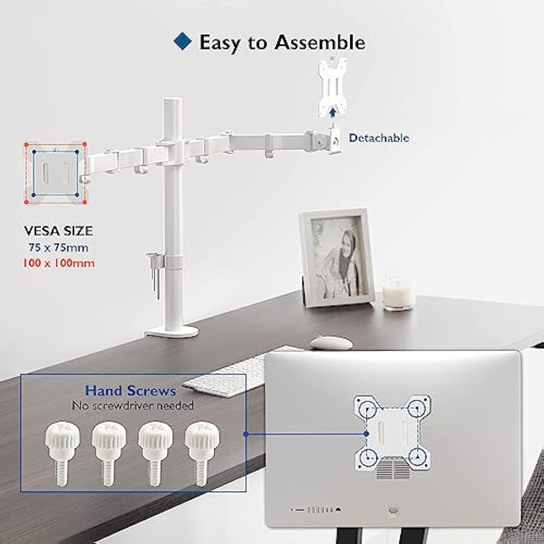 BONTEC Dual Monitor Stand for 13-27 inch Screens, Ergonomic Double Dual Monitor Desk Mount, Height Adjustable Arm Desk Mount Tilt 90° Swivel 180° Rotate 360°, VESA 75/100 White