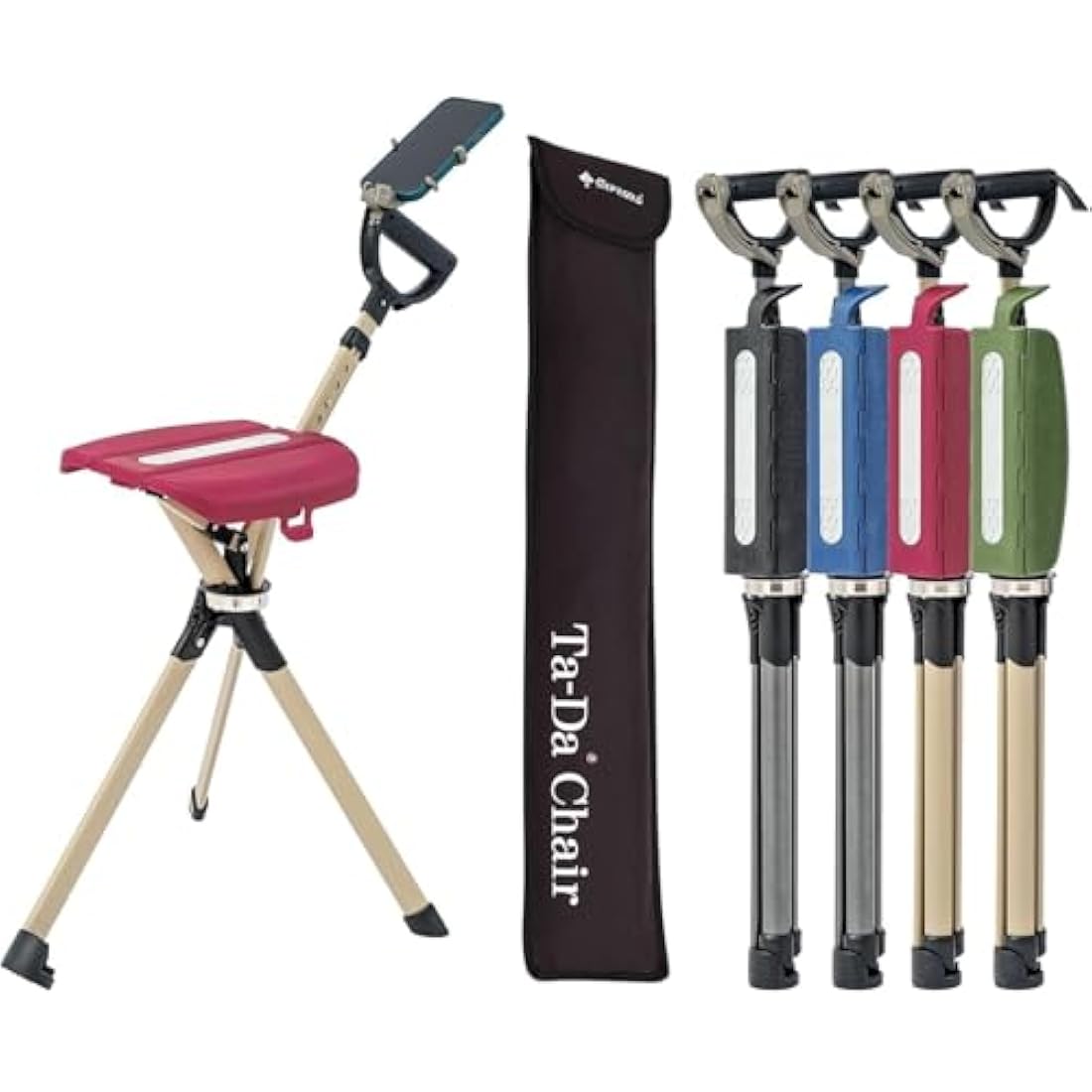 Ta-Da Chair Series 2 PRO - Walking Stick with Seat, Lightweight Aluminium Pole Frame & Sturdy Foldable Stool (up to 136kg), Easy Folding Design, Ideal for Hiking & Outdoors - Adjustable