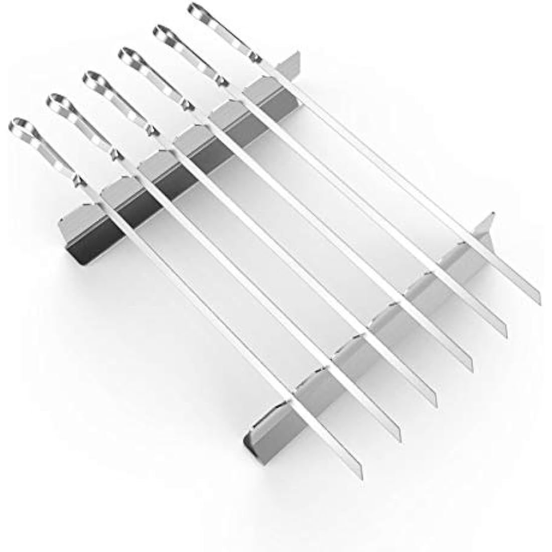 BearMoo Kebab Skewers, 17” Long Stainless Steel Reusable Flat Metal Grilling Skewer Sticks, BBQ Accessories Tools Set for Outdoor Barbecue, 6PCS with 2 Rack Holder Stands and Storage Bag