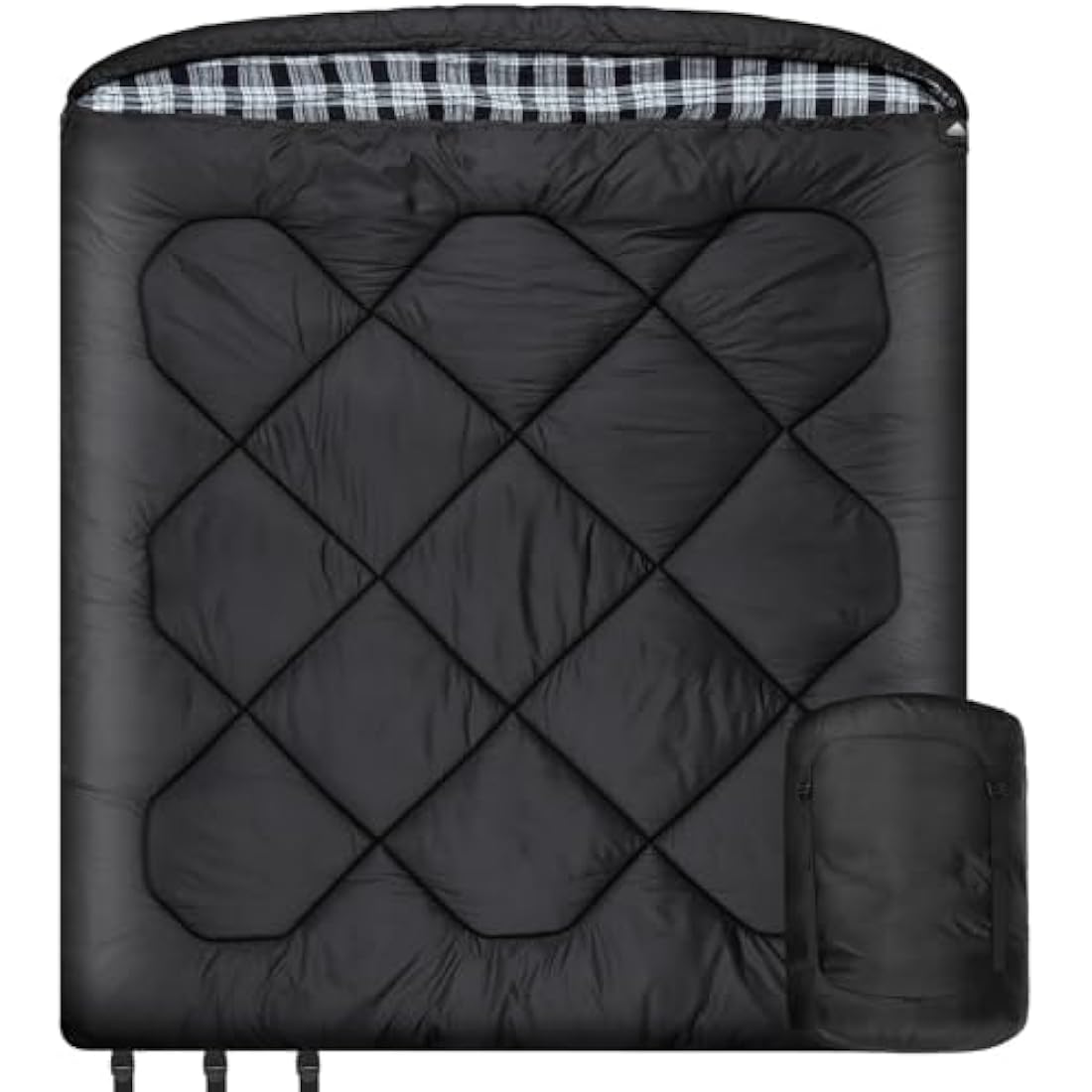 Winter 0 Degree Double Sleeping Bag, Double Wide Queen Size 2 Person Sleeping Bag With 100% Cotton Flannel Lining, Warm And Waterproof For Camping, Fishing or Hunting in Cold Weather