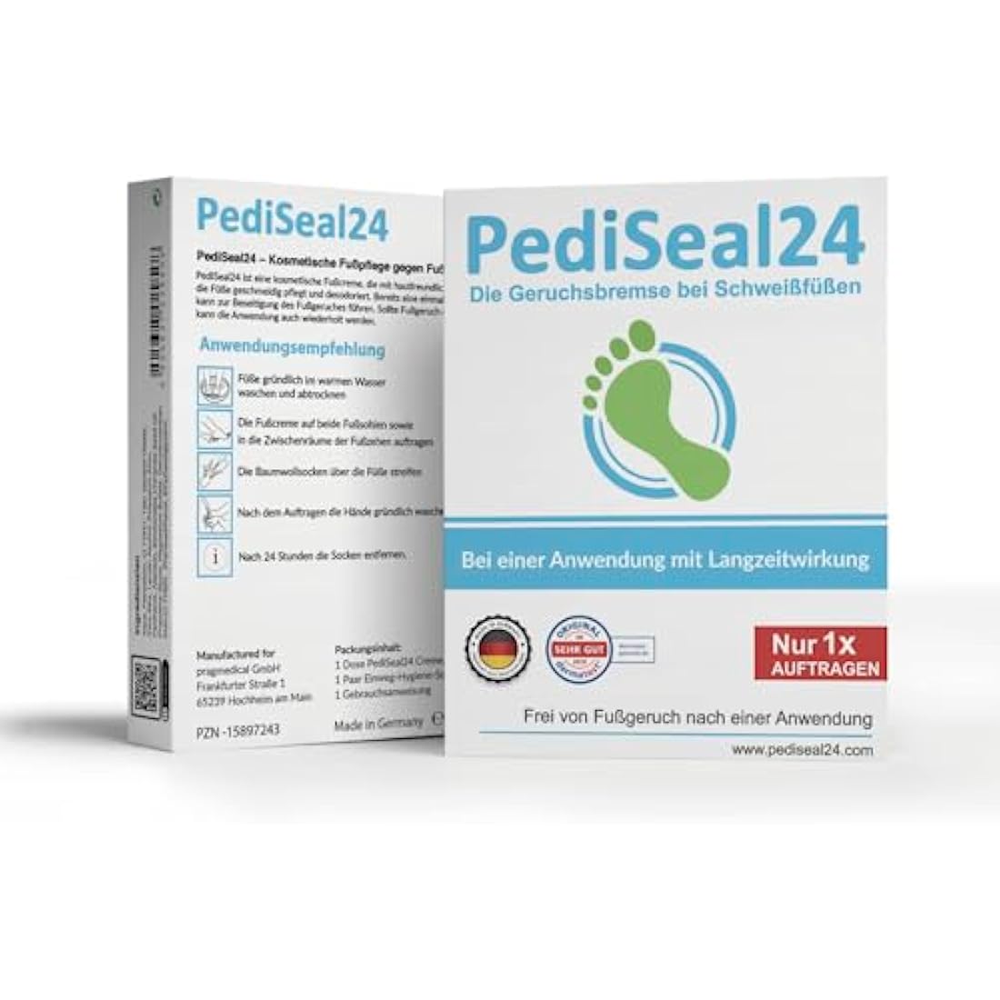 PediSeal24 Foot Cream Deodorant - 1 x 10 ml jar with long-term effect against foot odor, includes disposable hygiene socks