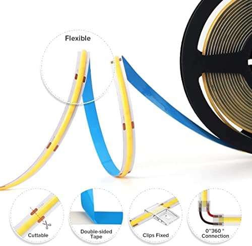 BTF-LIGHTING FCOB COB LED Strip Warm White 3000K Flexible High Density Uniform Light Dimmable LED Strip CRI90+ 10M 528LEDs DC24V 14W/m Bendable FOB LED Ribbon for DIY Indoor Lighting Projects