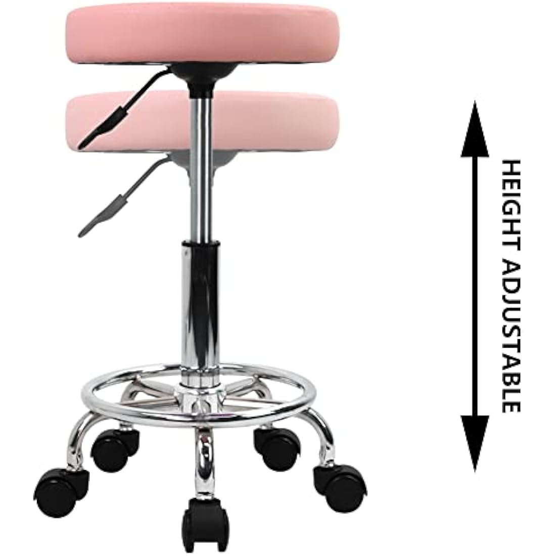 KKTONER PU Leather Round Rolling Stool with Foot Rest Swivel Height Adjustment Spa Drafting Salon Tattoo Work Office Massage Stools Task Chair Small (Pink)
