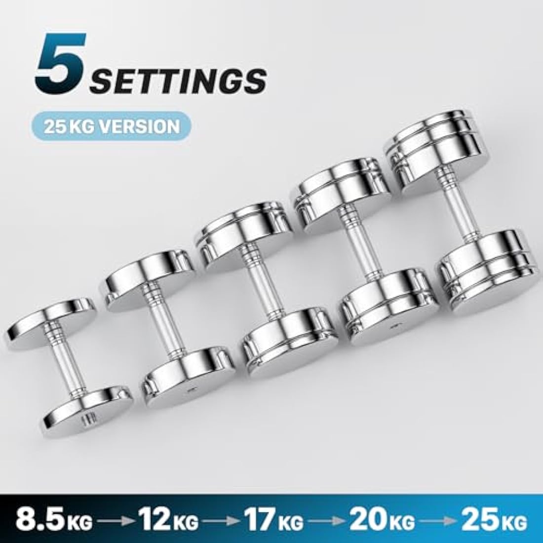 Northdeer Steel Dumbbells Ultracompact Adjustable 2.5kg 5kg 7.5kg 10kg 15kg 25kg Chrome Dumbbell with Foam Handles Home Gym Workout (Choice of Size)