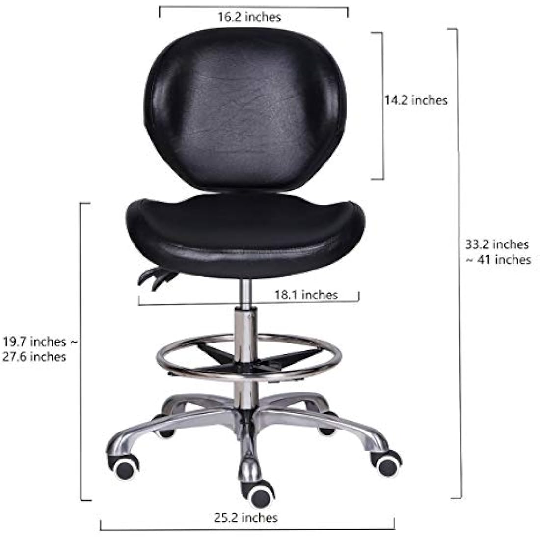 Kaleurrier Adjustable Stools Drafting Chair with Backrest & Foot Rest,Tilt Back,Peneumatic Lifting Height,Swivel Seat,Rolling wheels,for Studio,Dental,Office,Home Desk Chairs (Black)