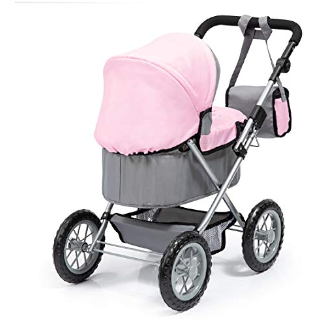 Bayer Design 13008AA Dolls Pram Trendy, stroller, foldable, height-adjustable handle, bag, grey-pink with fairy
