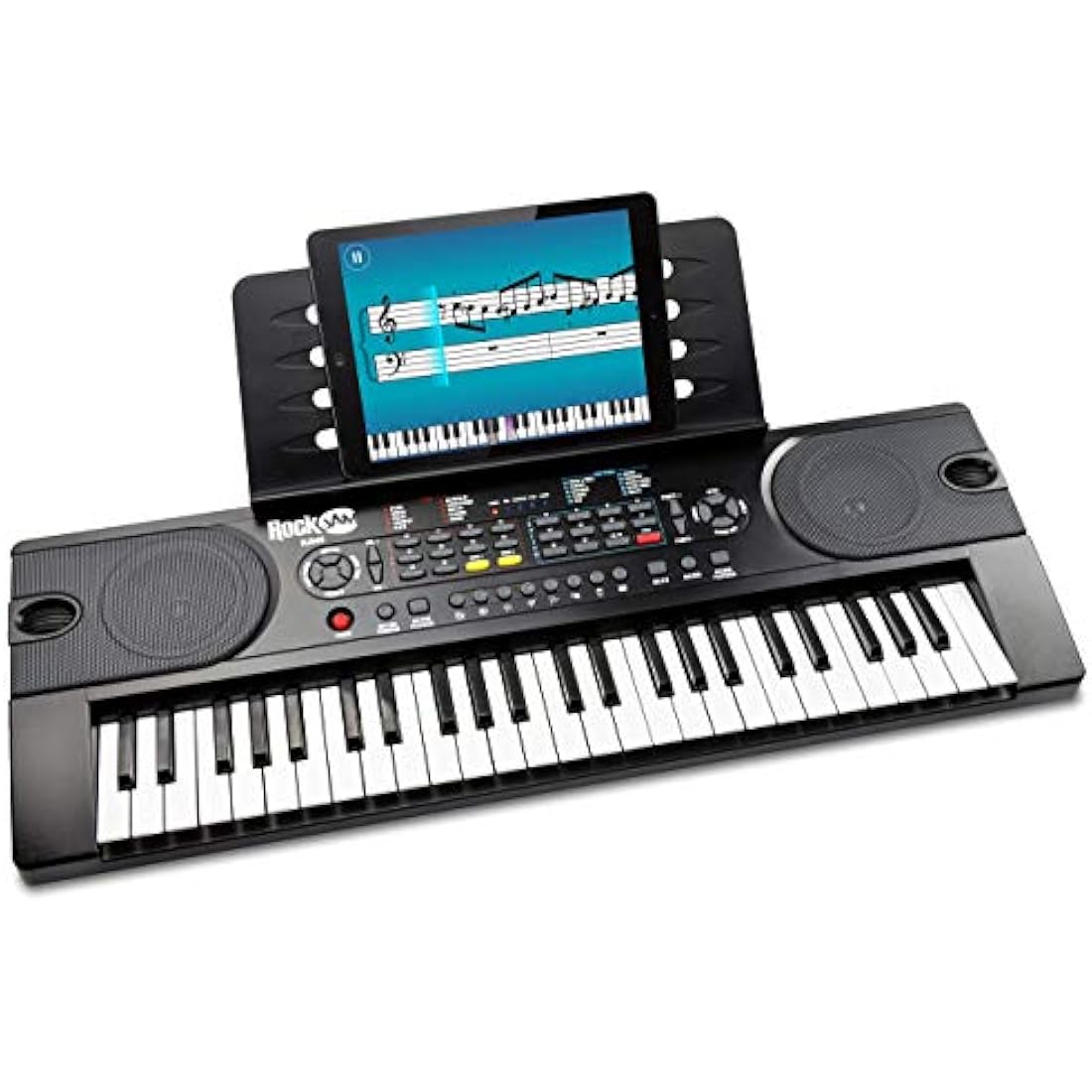 RockJam 49 Key Keyboard Piano with Power Supply, Sheet Music Stand, Piano Note Stickers & Simply Piano Lessons., Black