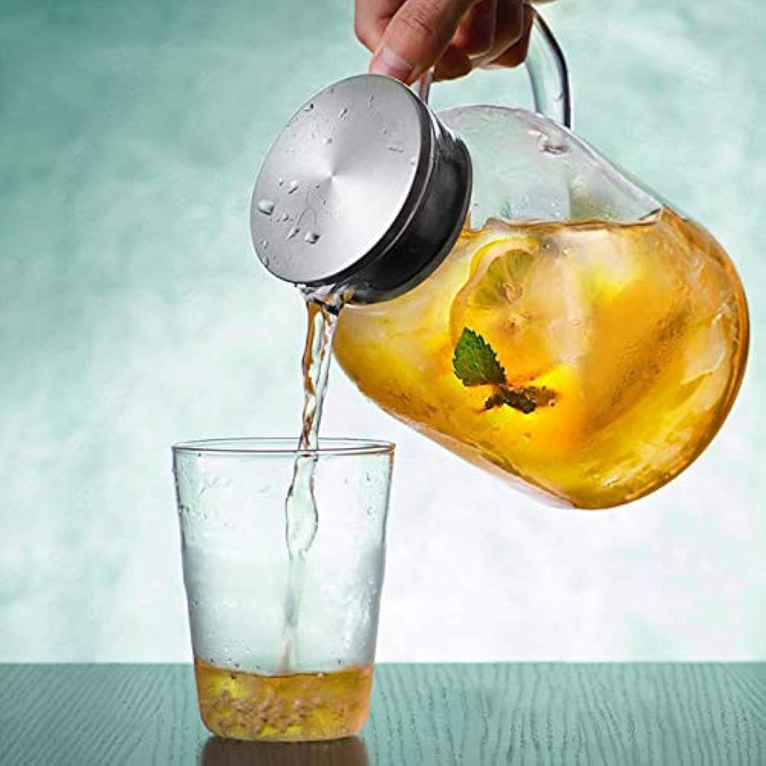 105OZ Glass Pitcher with Lid and Spout - High Heat Resistance Pitcher for Hot/Cold Water & Iced Tea (3.0L)