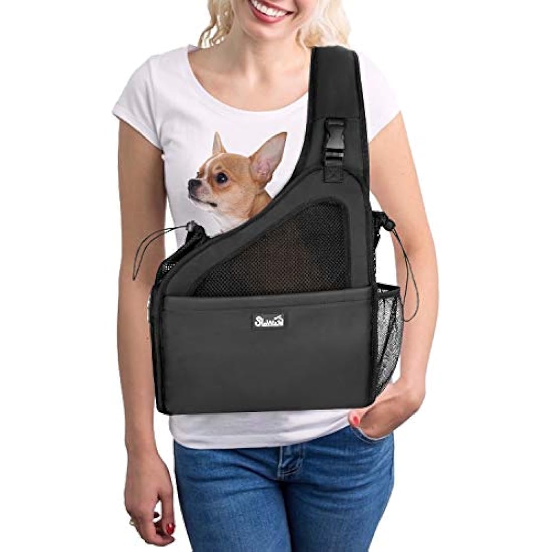 Nasjac Pet Dog Sling Carrier, Hands Free Papoose Front Carrier Small Dog Puppy Walking Breathable Mesh Hard Bottom Support Adjustable Padded Strap Pocket Safety Belt Travel Bag Washable