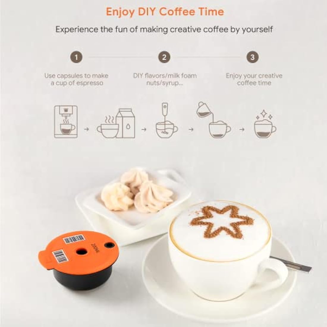 Tassi mo Refillable Pods 200+220ML+Extra Silicone LIDS 60+180ML, Reusable Tassi mo Coffee Pods for Bosch Machine, BENFUCHEN Reusable Tassi mo Pods with A Stainless Steel Coffee Tamper, Orange
