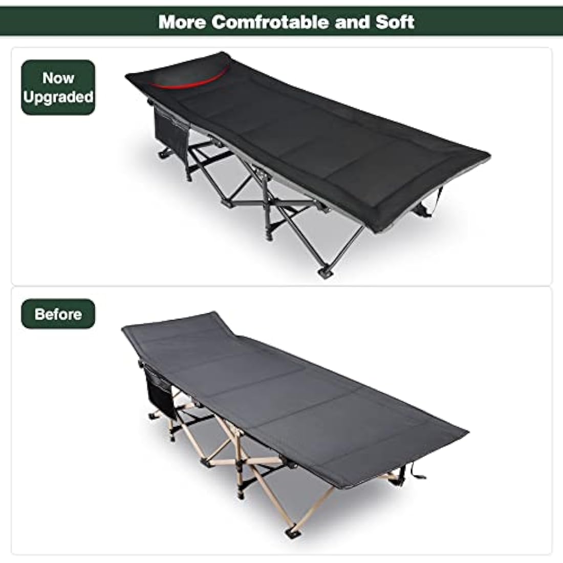 REDCAMP XXL Oversized Camp Bed for adults 500lbs with Cushion and Pillow,29.5" Extra Wide Heavy Duty Sturdy Folding Camping Bed Portable, Stronge Thicker Tubes Sleeping Cot Outdoor Travel Office