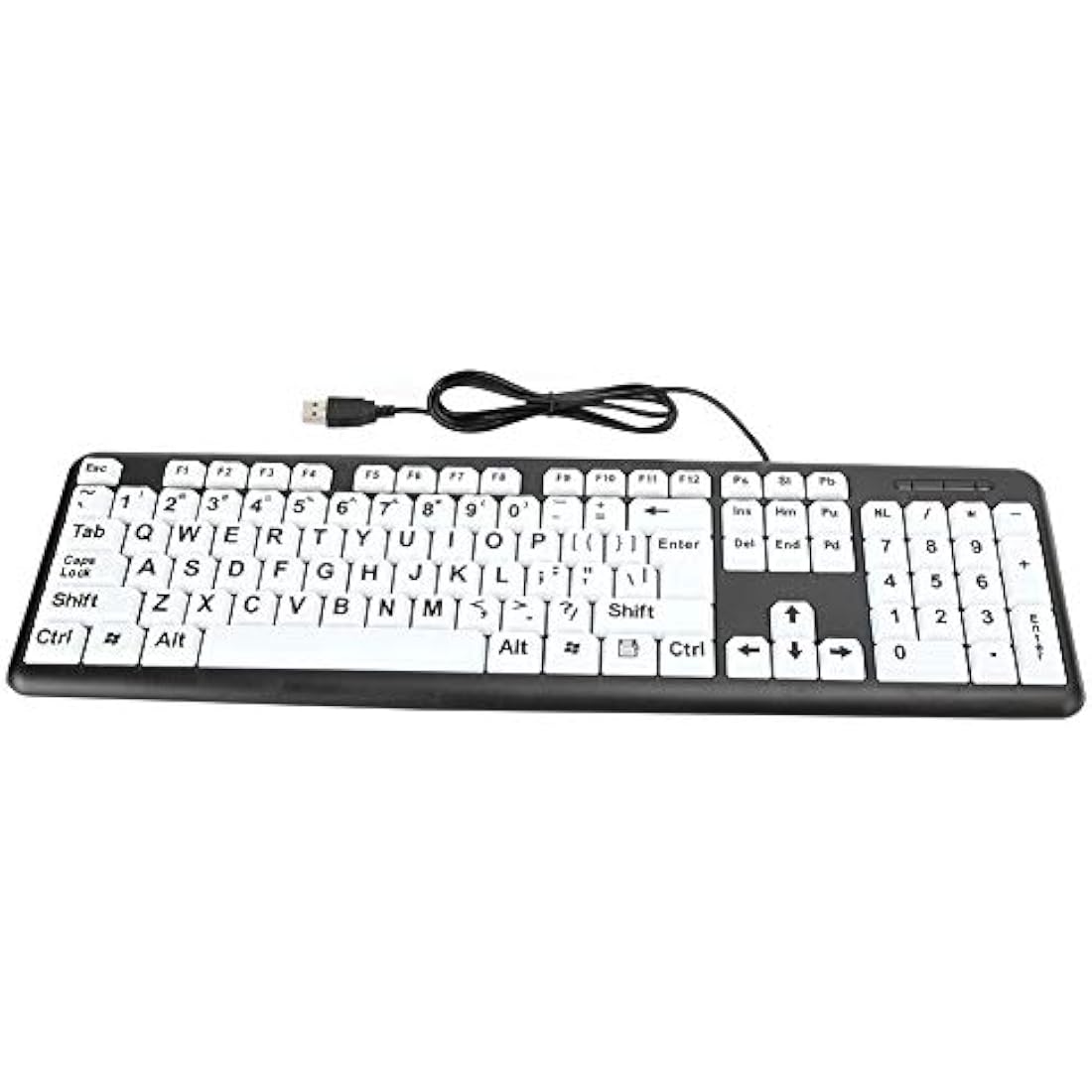 Large Print USB Wired Computer Keyboard (White Large Print Keys) Great for Visually Impaired Individuals - Senior Citizens in Low and Dim Lighted Areas(Black)