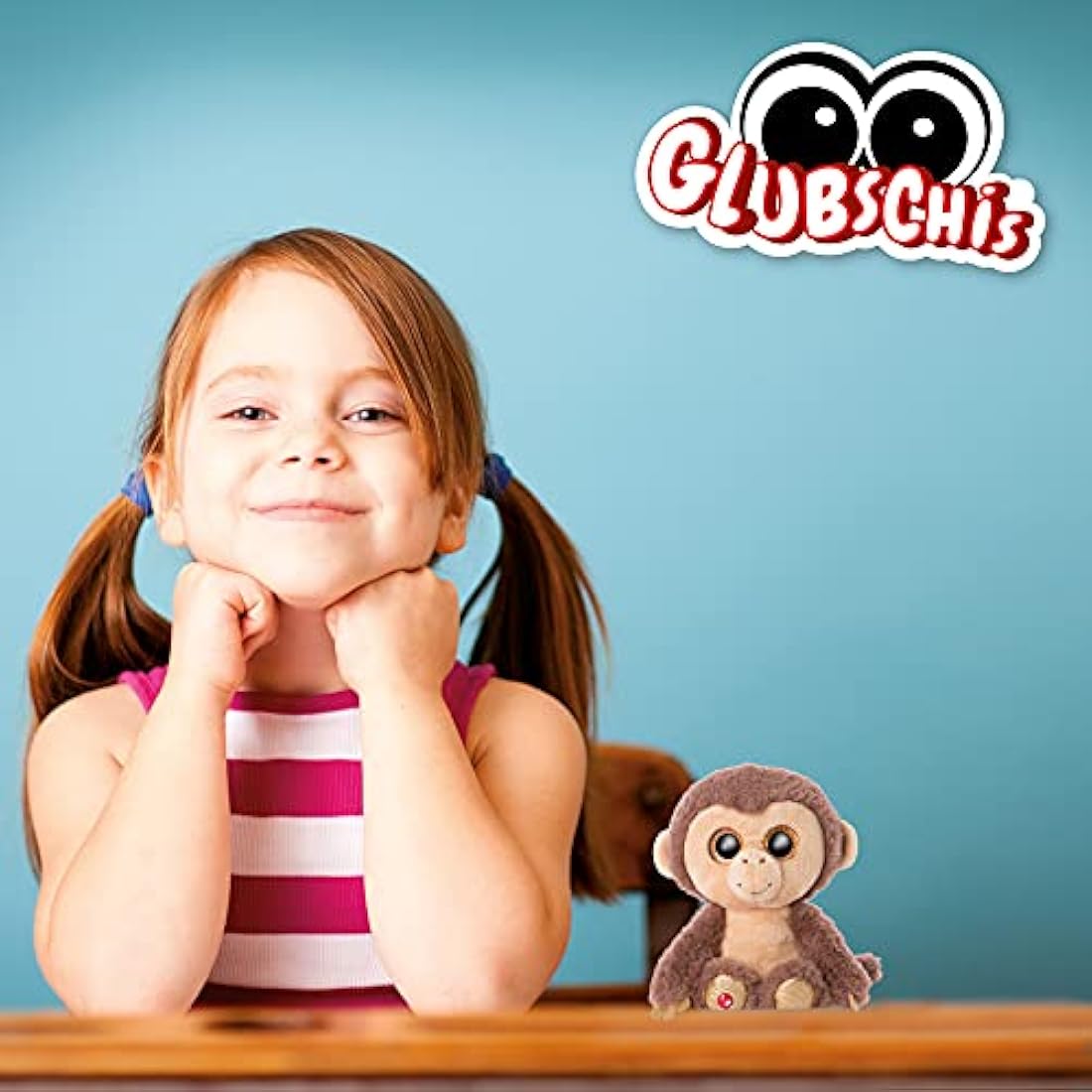 NICI 46945 safari Original – Glubschis Monkey Hobson 15 cm – Cute Cuddly Toys – Fluffy Stuffed Big Glittery Eyes – Plush Zoo Animals to Cuddle & Play, Brown/Beige