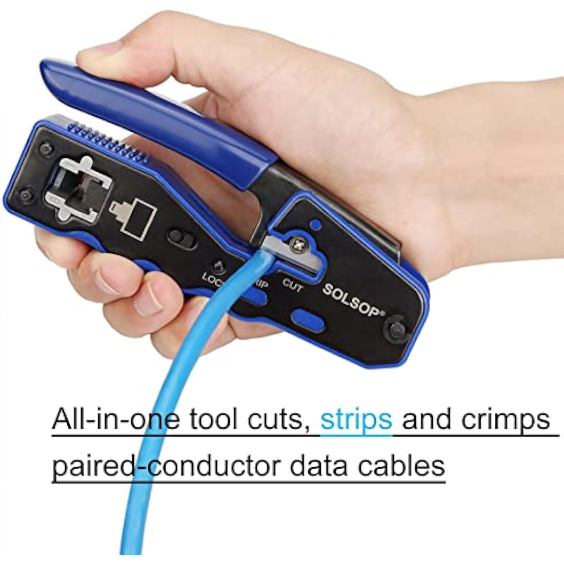 Solsop Network/Phone Cable Tester RJ45 Crimp Tool Pass Through Modular CAT6 Crimping Tool Kit, 50PCS CAT6 Pass Through Connectors, 50PCS RJ45 Boots, Mini Wire Stripper, Wire Cutter plier