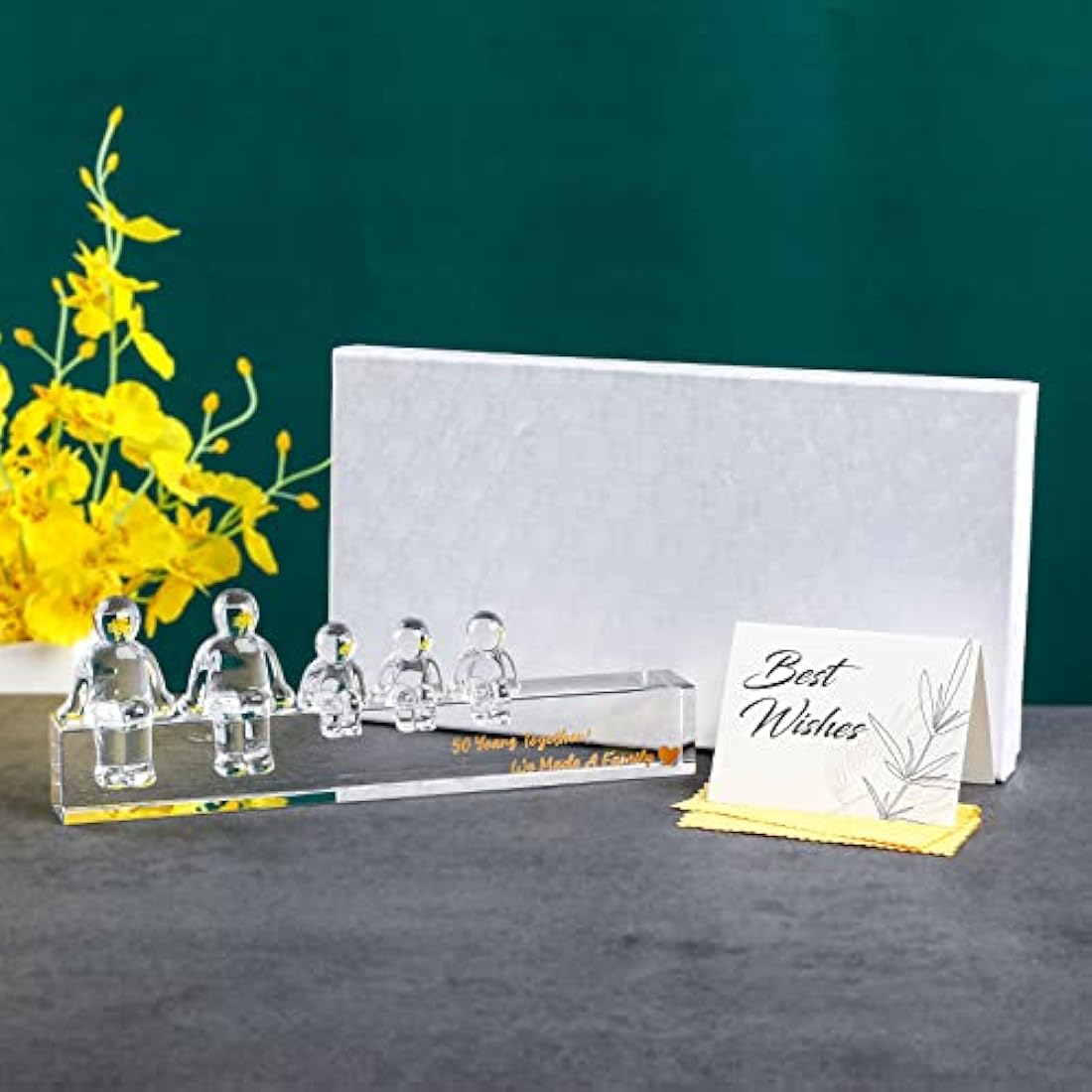Movdyka Crystal 50th Golden Anniversary Fmaily Sets Romantic Gifts for Parents, 50 Years Together We Made A Family Figurines Keepsakes for Wife Husband(3 Children)