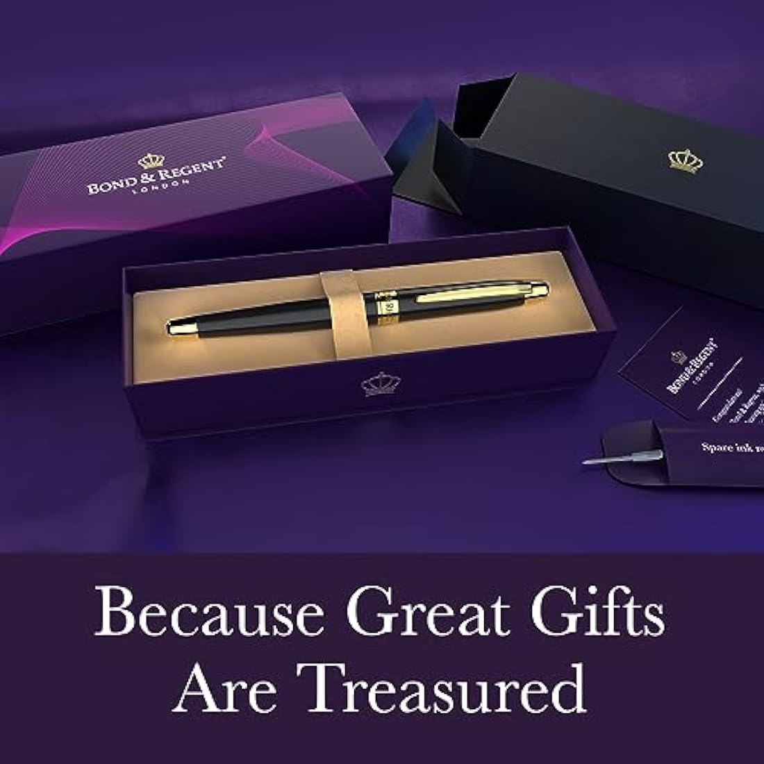 Bond & Regent Gloss Black & 24 Karat Gold - Certified Luxury Grade Rollerball Pen | Nice Gift for Men & Women
