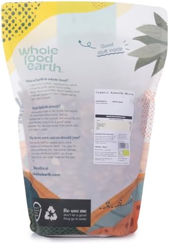 Wholefood Earth Organic Almonds Whole – 2 kg | Raw | GMO Free | Vegan | High Fibre | Source of Protein | Certified Organic