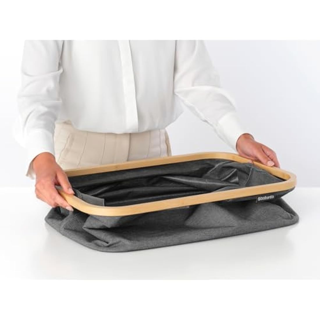Brabantia - Foldable Laundry Basket 40L - Water Resistant Hamper for Wet & Dry Laundry - Storage Basket for Clothes & Linen - Bamboo Rim for Easy Grip - Garment Washing - Home Accessory - Pepper Black
