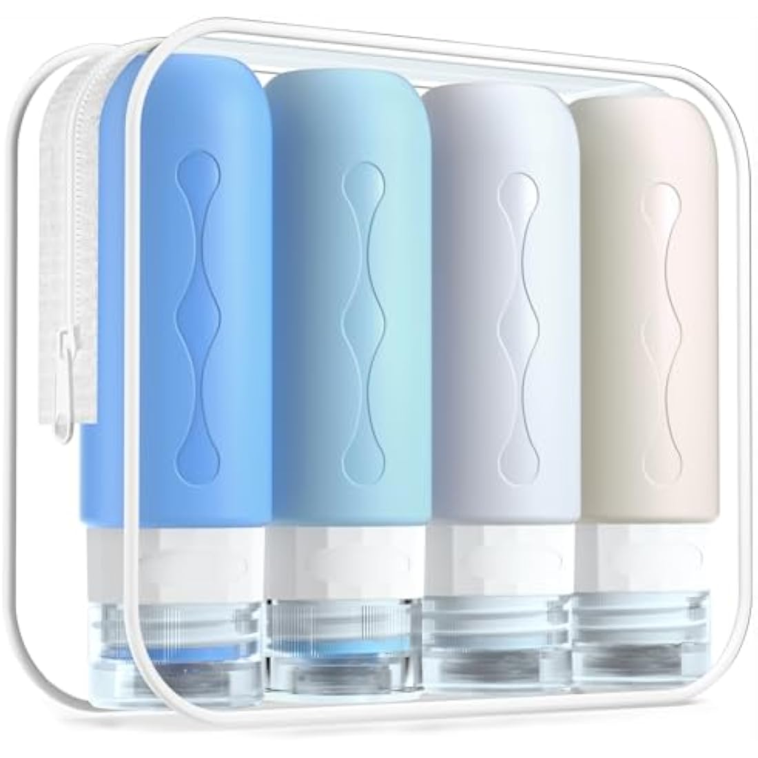 Gemice Silicone Travel Bottle, 4 Pack Portable Travel Containers Set LeakProof Refillable Squeezable for Lotion Liquid Shampoos, Soap and Toiletries (90ml)