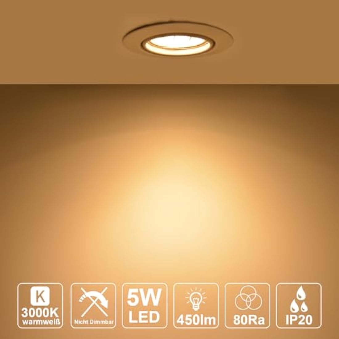 HiBay 6X 5W LED Recessed Ceiling Lights GU10 Downlights Brushed Chrome Kitchen Spotlights Fitting Tilt Round 240V Warm White Energy Saving Lamp