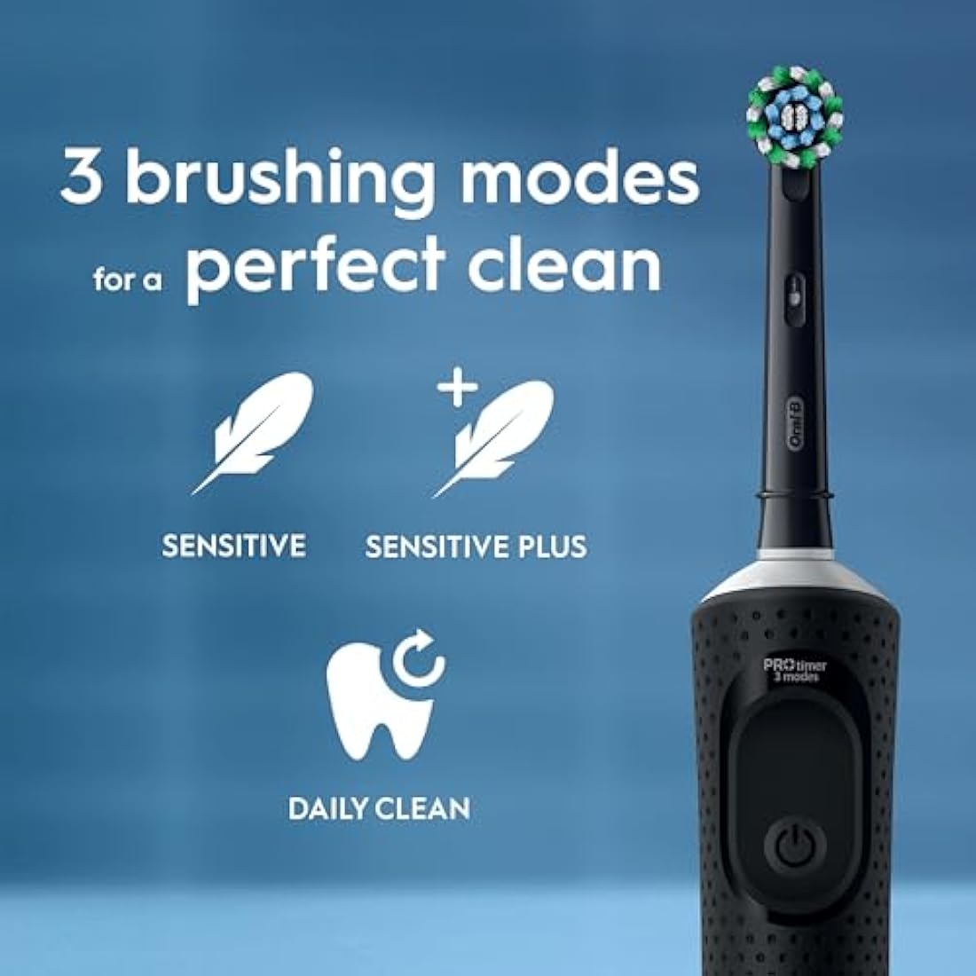 Oral-B Vitality Pro Electric Toothbrushes Adults, Oral B Electric Toothbrush, 1 Handle, 2 Toothbrush Heads, 3 Brushing Modes Including Sensitive Plus, Rechargeable Toothbrush, 2 Pin UK Plug, Blue
