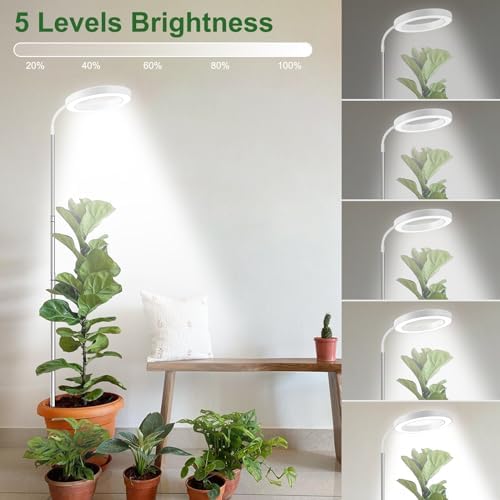 wolezek Grow Light, 80 LEDs Grow Lights for Indoor Plants Full Spectrum, 65in Plant Lights Indoor, 3 Colors LED Grow Light with 360°Gooseneck, 6/12/16H Timer, 5 Brightness, Height Adjustable, White
