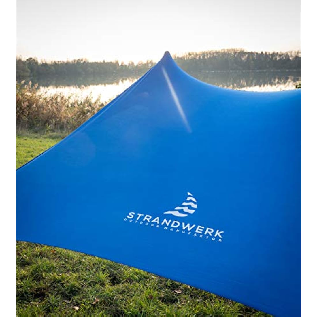 Premium Lycra Beach Tent - Beach Shelter Pop Up Sun Shade "Ole" with Aluminium Poles and Fillable Sand Anchor Blue (210 x 210 cm)