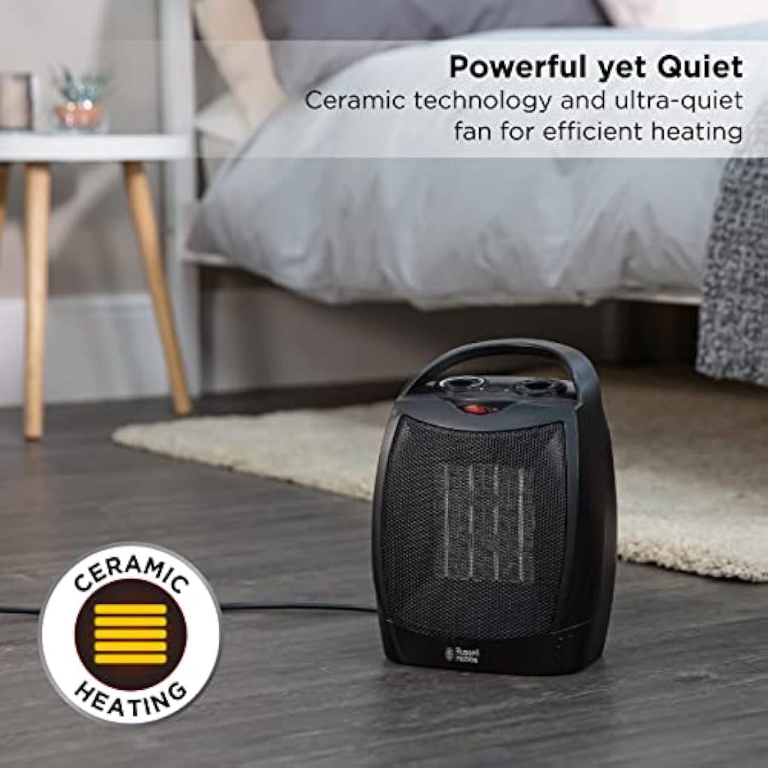 Russell Hobbs 1500W/1.5KW Electric Heater Black PTC Ceramic Space Heater, Portable Upright, 2 Heat Settings, Overheat Protection, Adjustable Thermostat, 15m2 Room Size, RHFH1006B, 2 Year Guarantee