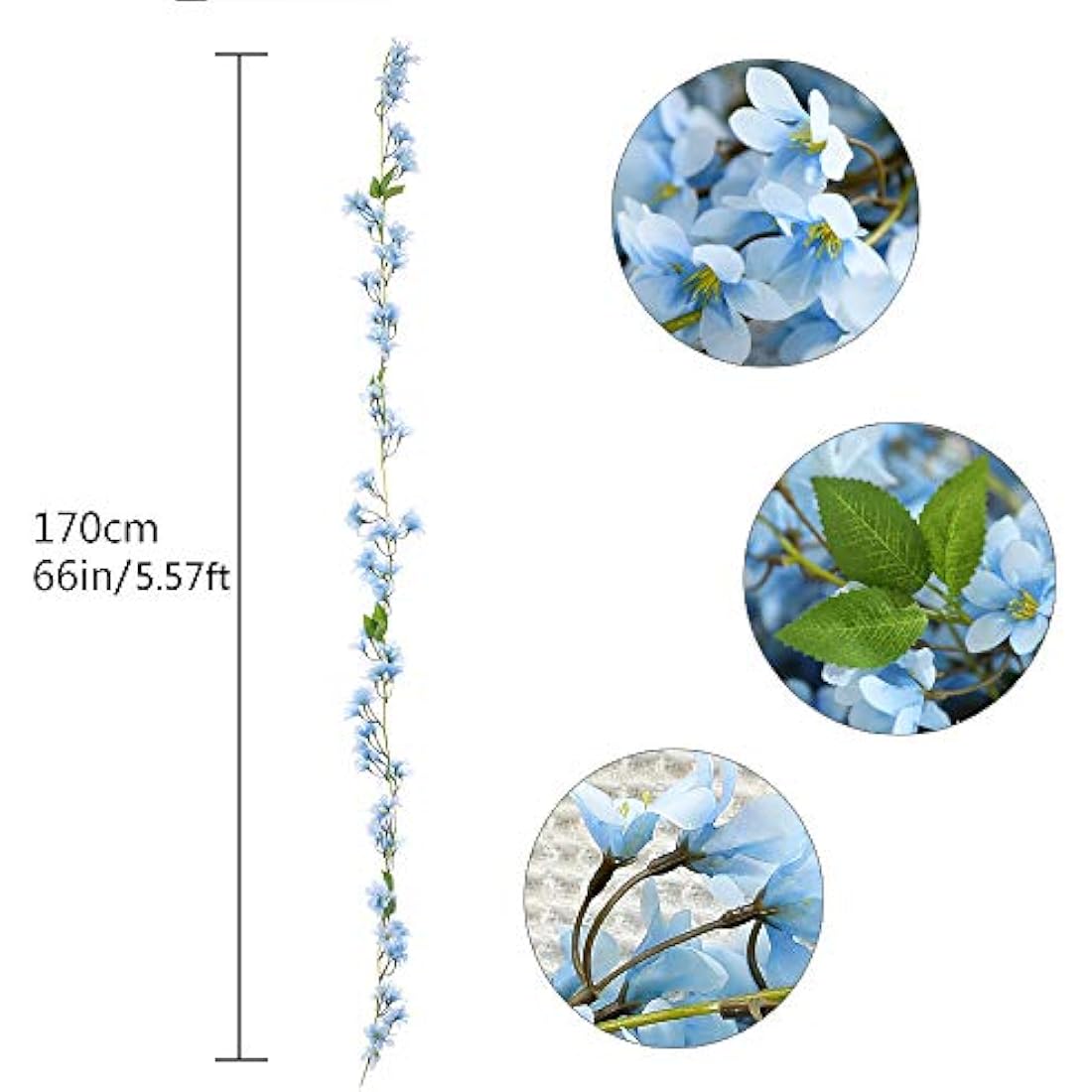 JUSTOYOU 2 x 5.7 ft Artificial Sakura Cherry Blossom Hanging Flowers Vine Fake Sakura Garland Home Garden Wedding Party Decoration (Blue)