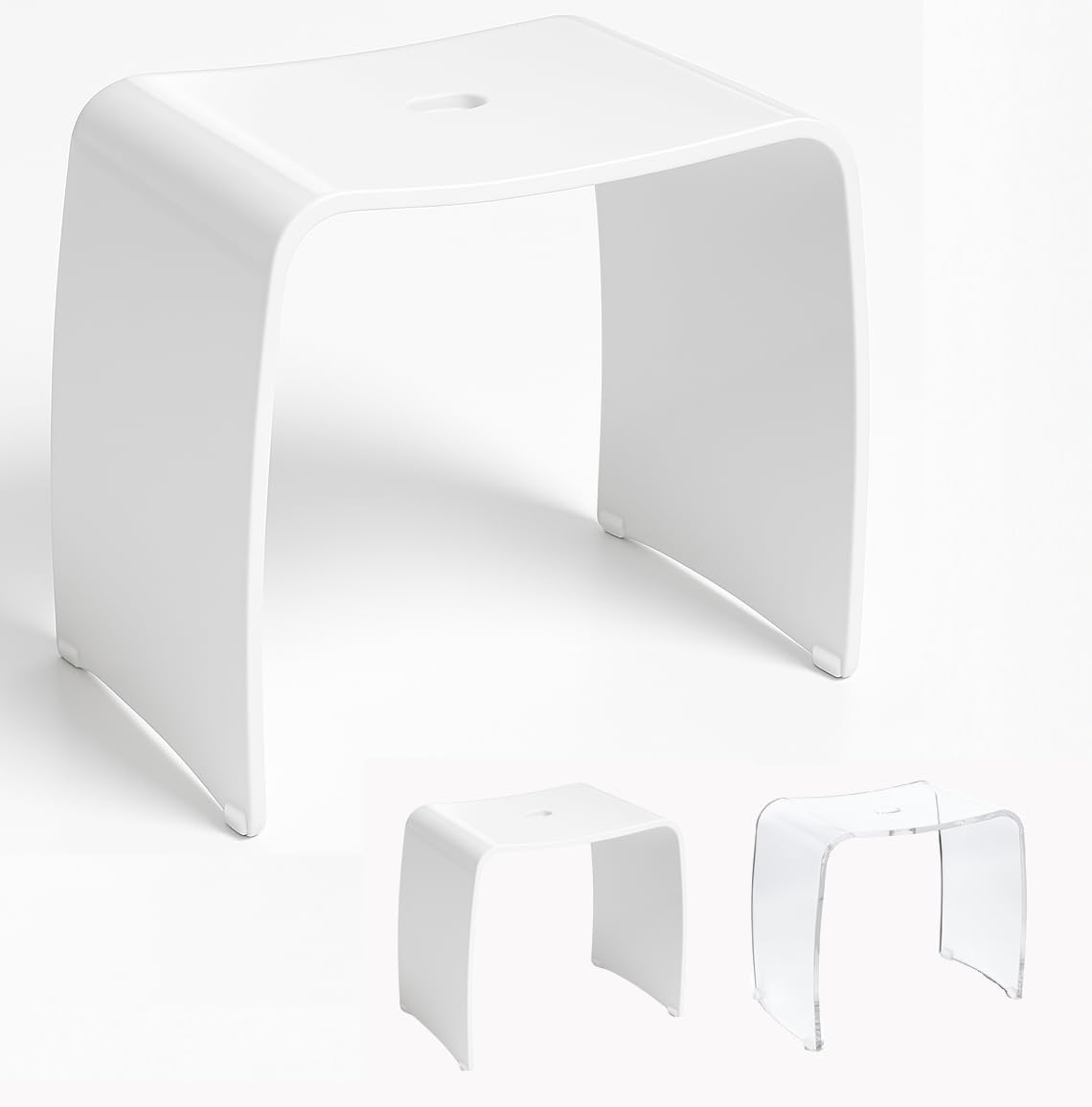 Libaro Meran Acrylic Shower Stool with Handle, Timeless Design, Non-Slip with Rubber Feet (XL white)