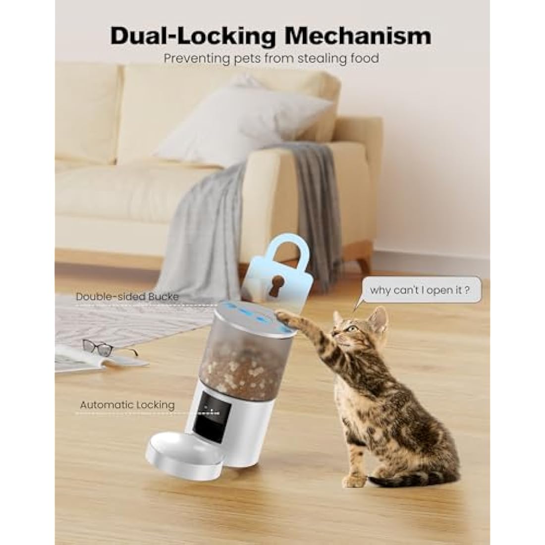 Automatic Cat Feeder Cat Food Dispenser with Timer: Auto Cat Bowls APP Control - Electric Dog/Cat Feeder with 2.4GHz WiFi 10s Voice Recorder Lockable Lid for Small Animals White 4L