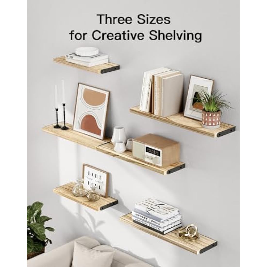 Pipishell Floating Shelves Set of 6, Wood Floating Shelves for Wall Decor, Rustic Farmhouse Wall Shelves for Bedroom, Bathroom Shelves for Wall Storage, Book Shelves for Living Room