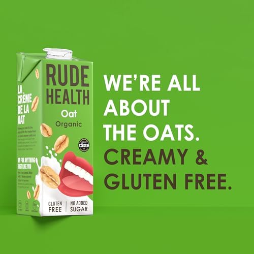 Rude Health 6 x 1 Litre Organic Oat Dairy-Alt Milk, 100% Natural Organic Drink, Lactose Free, Dairy Free & Gluten-Free, No Added Sugar, Award-Winning, Healthy & Vegan, 100% Recyclable Packaging