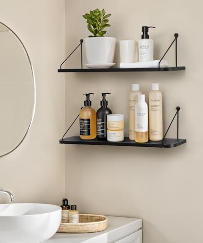 SUMGAR Black Floating Shelves for Wall Shelf Unit 60cm Long for Bedroom Bathroom Kitchen Wood Storage Organiser Modern Decorations Display for Living